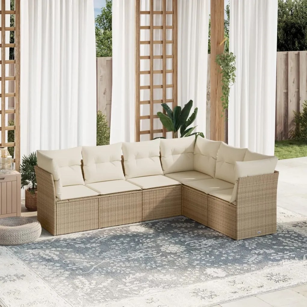 Set divano da giardino 6 pz con cuscini beige in polyrattan