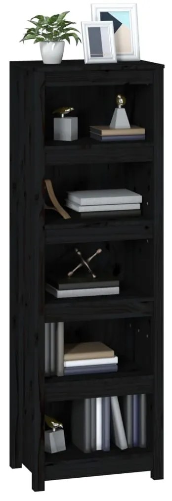 Libreria Nera 50x35x154 cm in Legno Massello di Pino