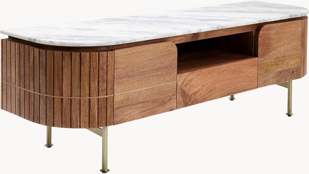 Mobile TV in legno di mango fatto a mano con piano in marmo Grace