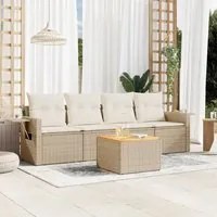 Set Divano da Giardino 5 pz con Cuscini Beige in Polyrattan 3224441