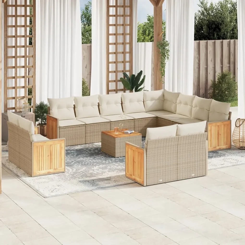 Set divano da giardino 13 pz con cuscini beige in polyrattan