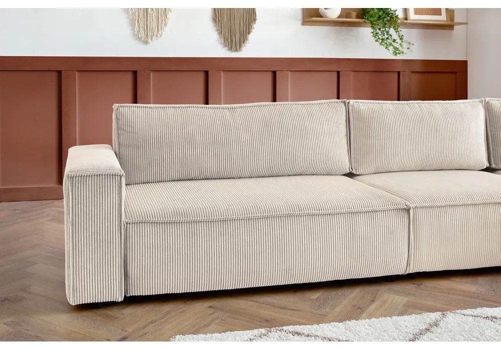 Divano angolare in velluto a coste color crema, angolo destro Nihad modular - Bobochic Paris