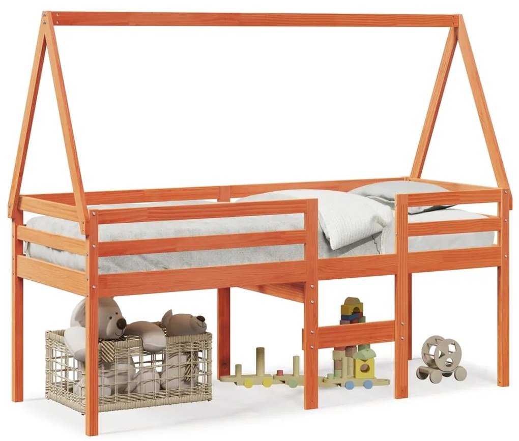 Letto A Soppalco Con Tetto Cera 80x200 Cm İn Legno Di Pino /