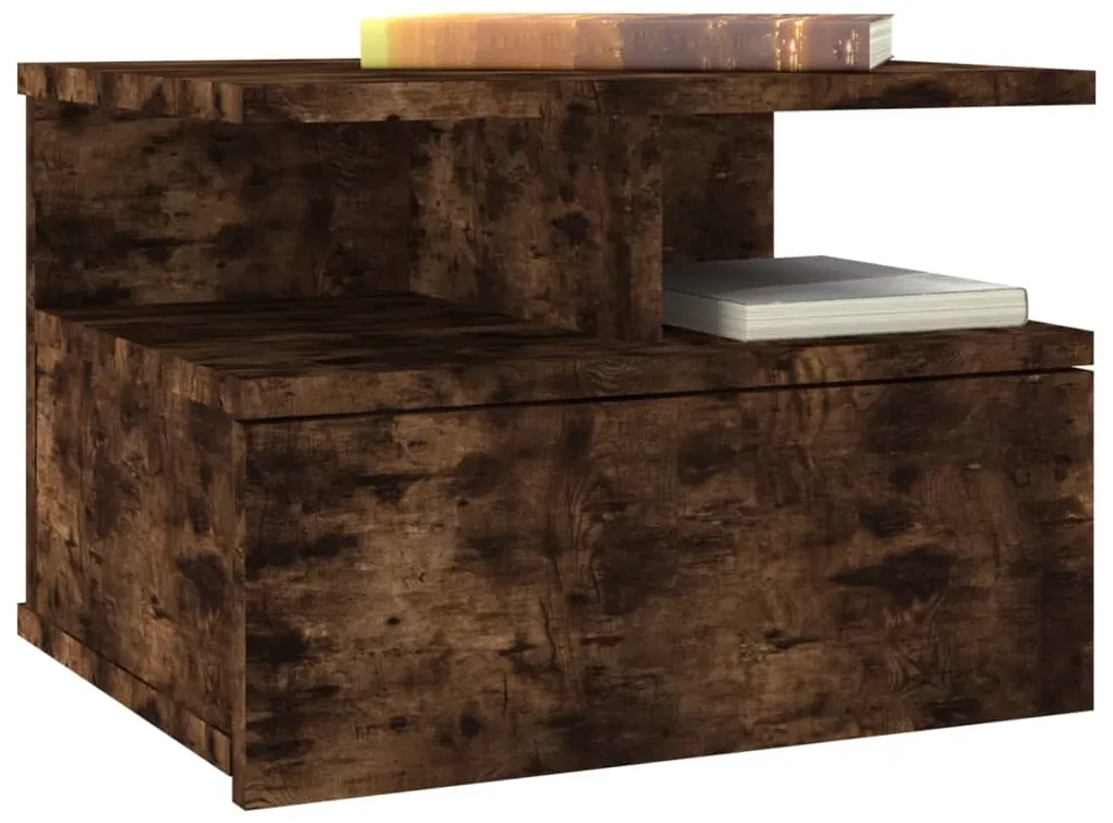 Comodini pensili rovere fumo 2pz 40x31x27 cm legno multistrato