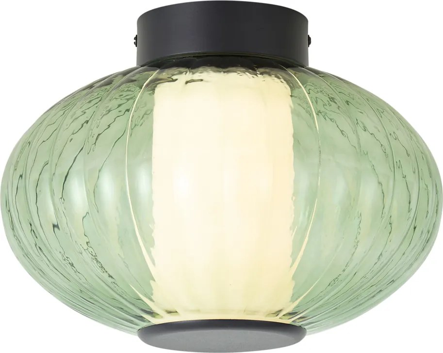 Plafoniera di design nera 28cm con vetro verde incl. LED dimmerabile a 3 fasi - Margherite