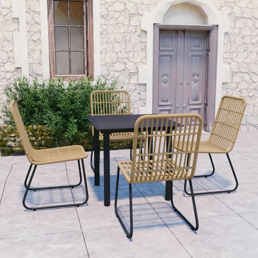 Set da pranzo da giardino 5 pz in polyrattan e vetro