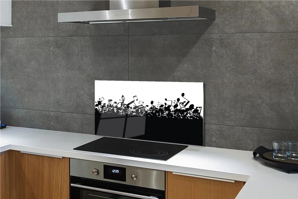 Pannello paraschizzi cucina Spartiti in bianco e nero 120x60 cm