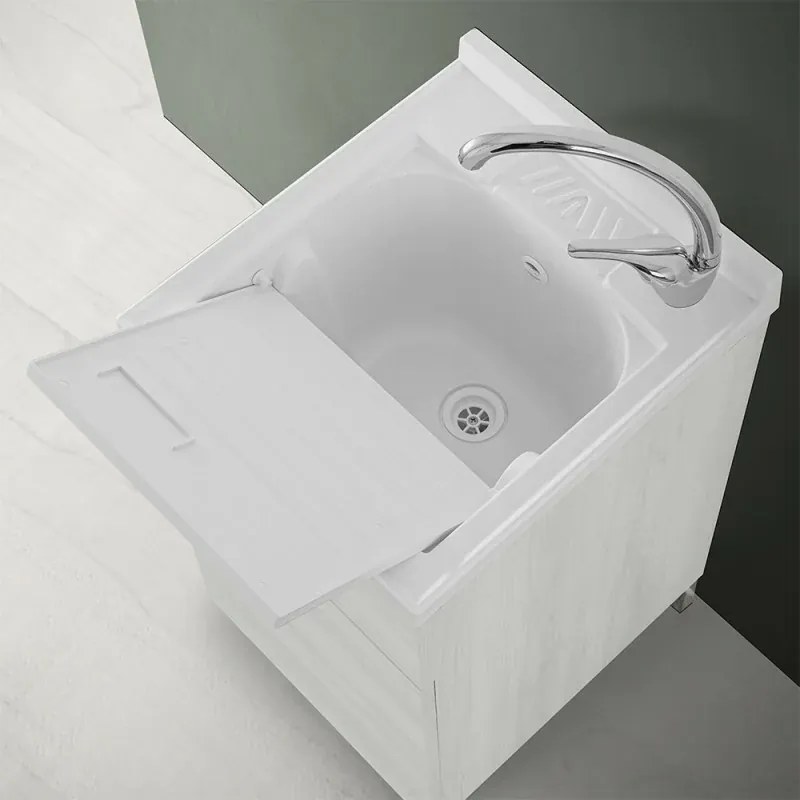 Mobile lavatoio 45x50 cm 1 anta bianco venato con vaschetta in resina