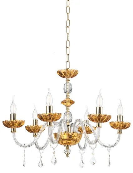 Lampada a sospensione PATRICIA in vetro e cristallo D75 cm Ambra 6 LUCI