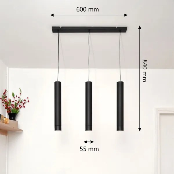 LED Lampadario a sospensione con filo TUBA 3xGU10/4,8W/230V nero