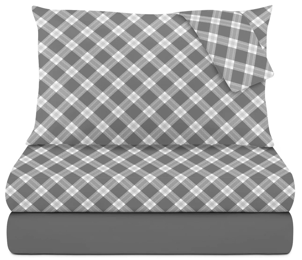 Completo letto matrimoniale in cotone Scozzese grigio