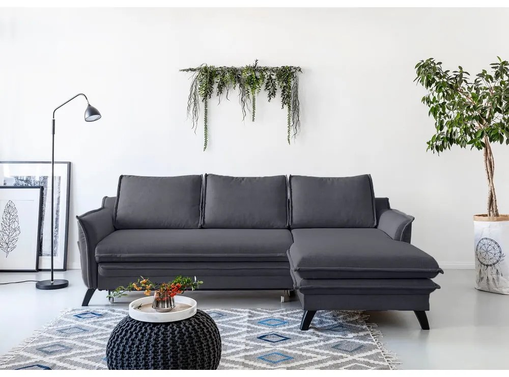 Divano letto angolare antracite, angolo destro Charming Charlie - Miuform