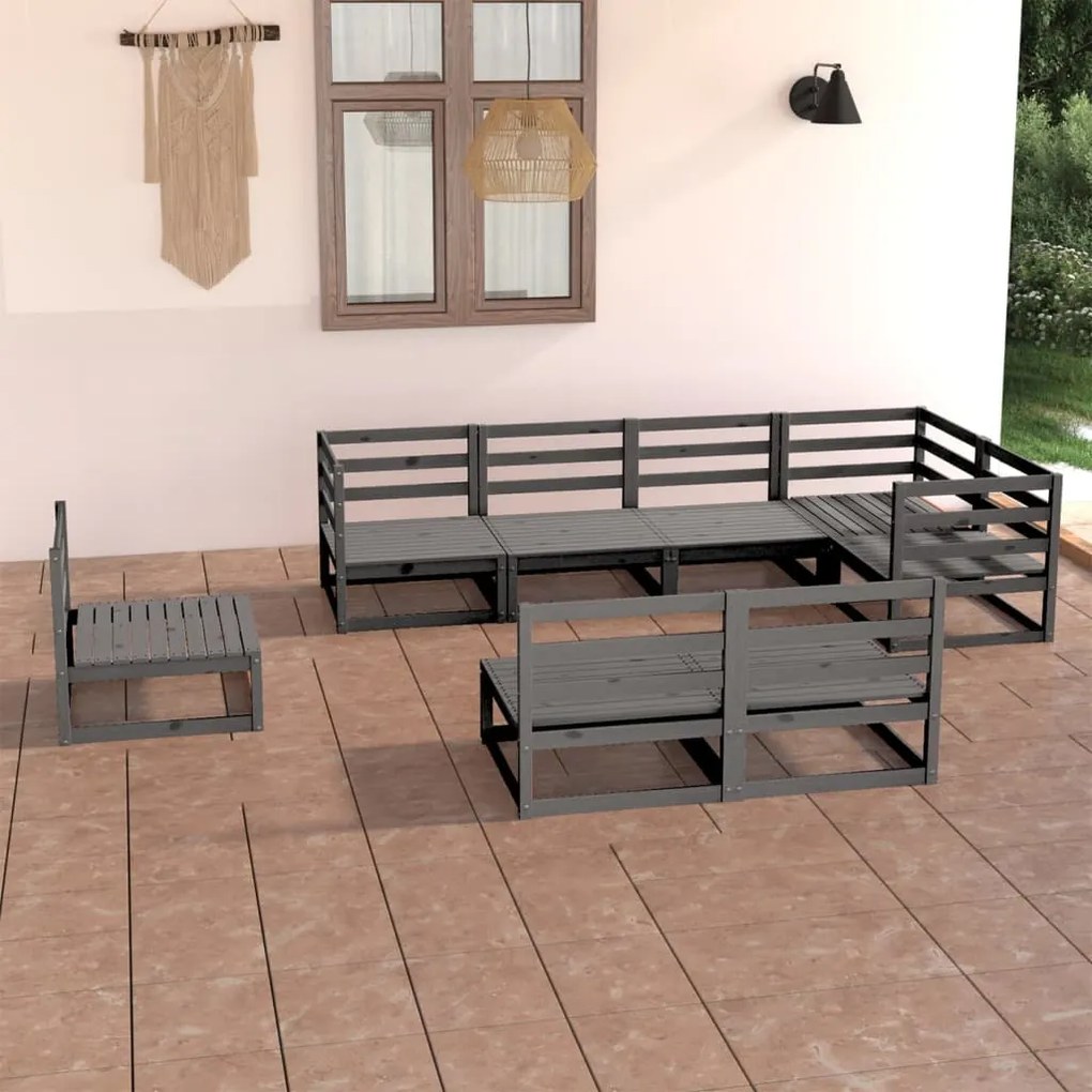 Set divani da giardino 8 pz grigio in legno massello di pino