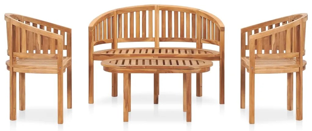 Set salotto da giardino 4 pz design curvo in massello di teak