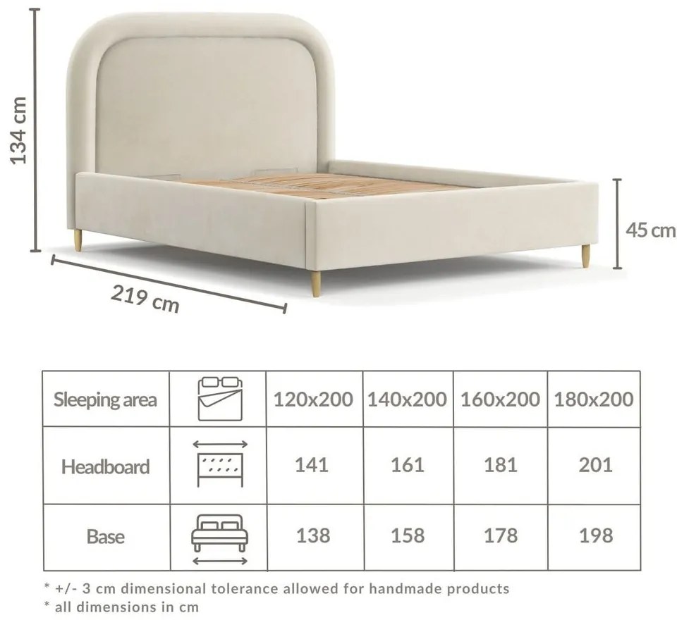 Letto matrimoniale imbottito beige con spazio contenitivo e rete 180x200 cm Mija - Maison de Rêve