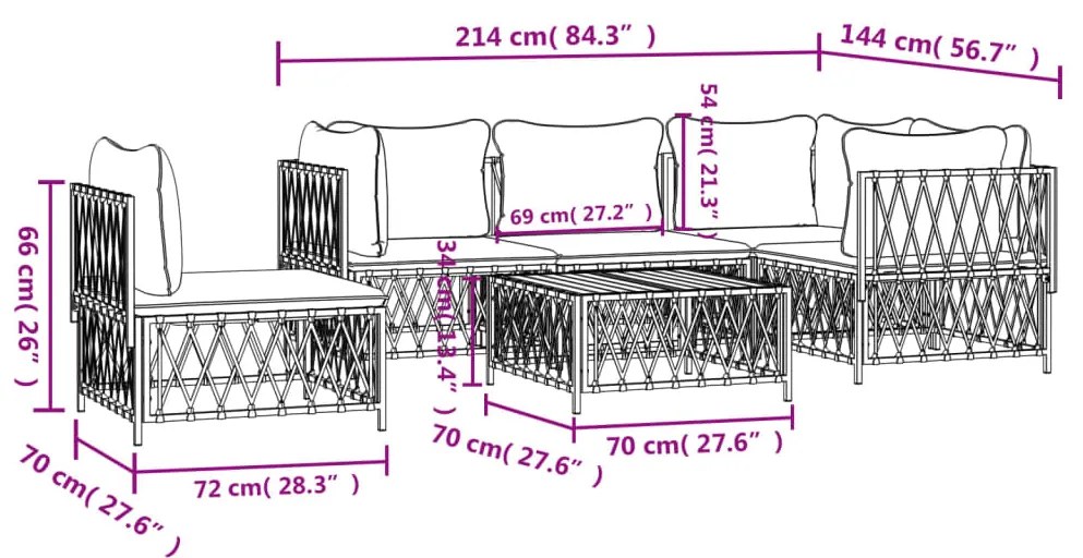 Set Salotto da Giardino 6 pz con Cuscini in Acciaio Antracite