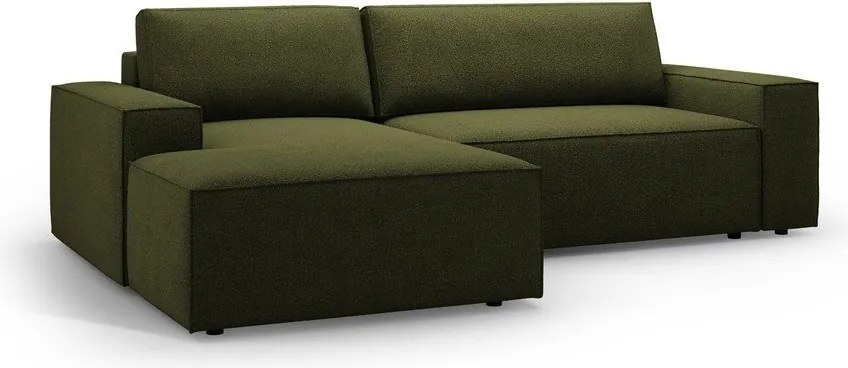 Divano letto angolare verde scuro in tessuto bouclé (angolo sinistro) Jodie - Micadoni Home