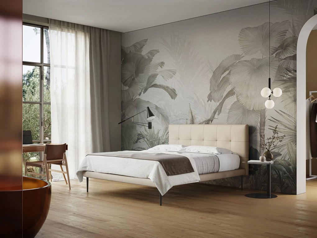 Midori letto imbottito trapuntato in ecopelle con piedini alti T04