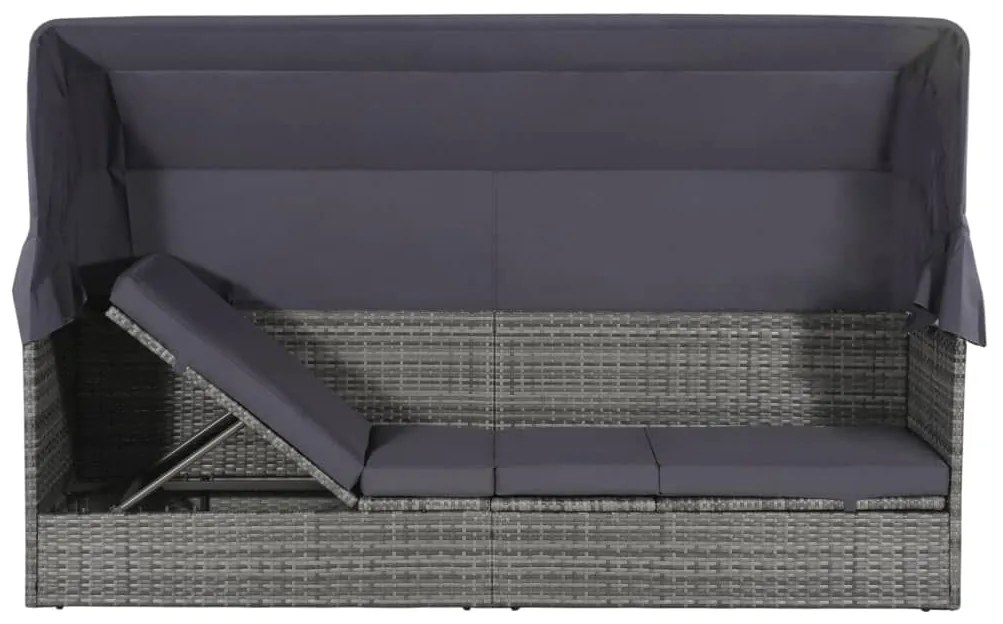 Lettino da giardino con tettuccio grigio 205x62 cm polyrattan