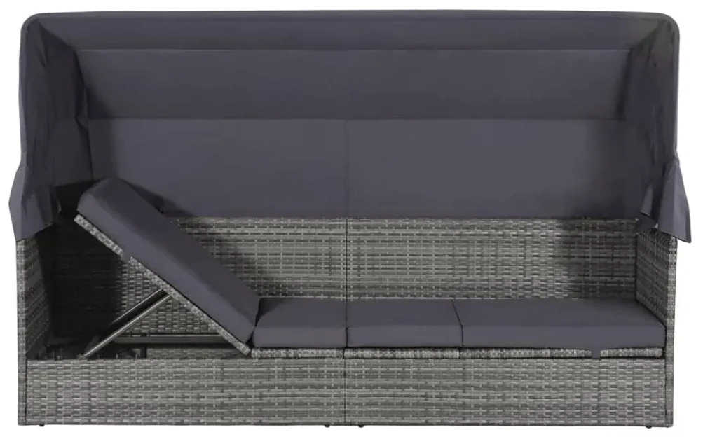 Lettino da giardino con tettuccio grigio 205x62 cm polyrattan