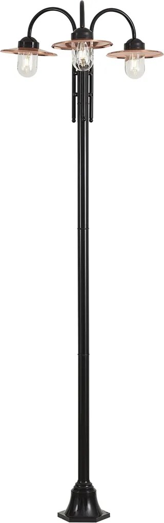 Lampada da esterno moderna nera con rame 235cm 3 luci IP44 - Kansas