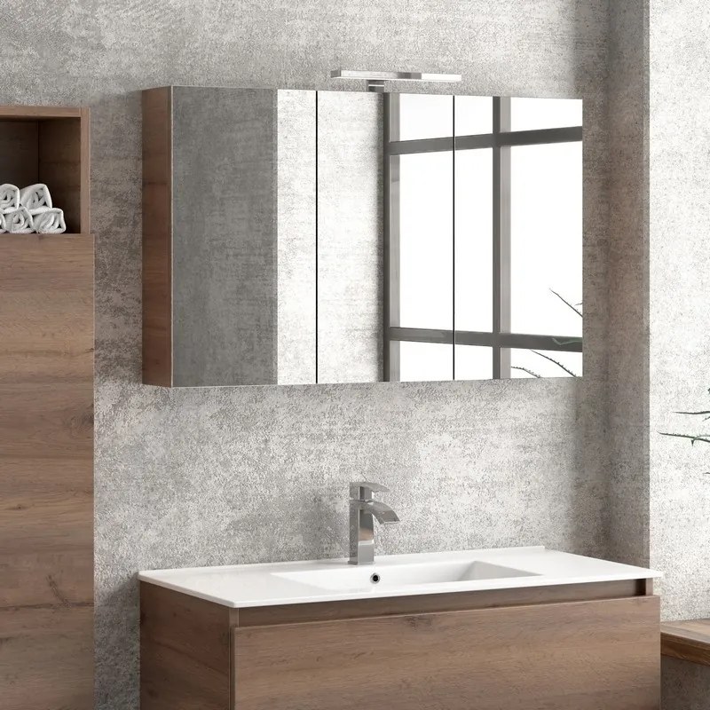 Composizione bagno sospesa 100cm: mobile con lavabo, specchio contenitore e colonna TOD-100F - KAMALU