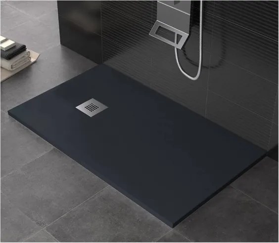 Piatto doccia in mineralmarmo 70x120 cm antracite effetto pietra con griglia e piletta sifonata