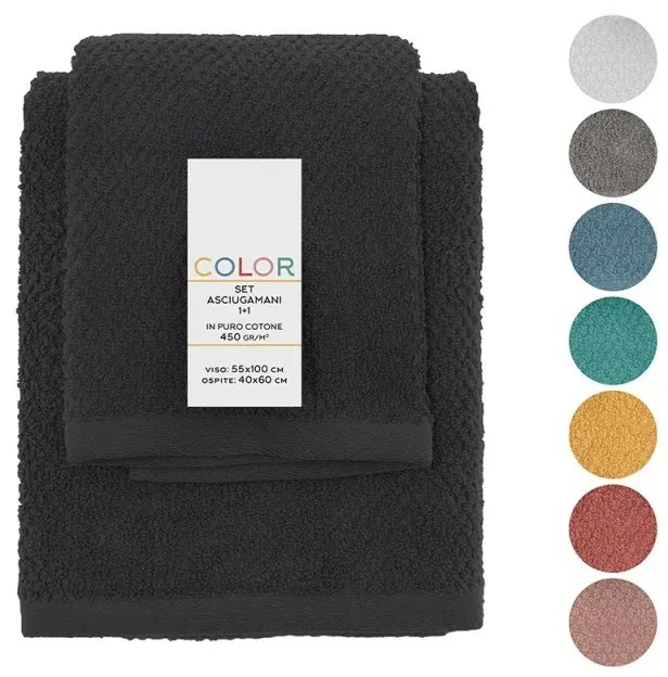 Set asciugamani bagno nero per viso e ospite in cotone puro Spring