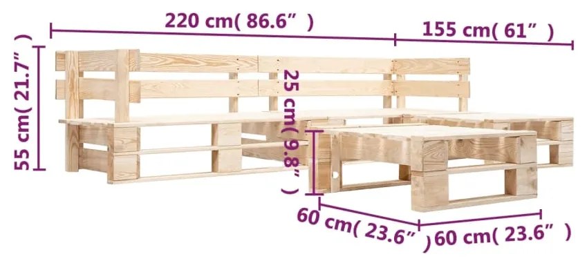 Set divani da giardino con pallet 4 pz naturale in legno