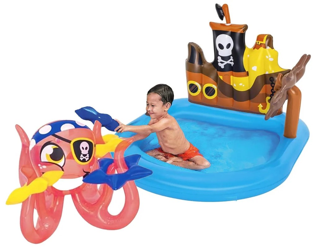 Piscina Gonfiabile a Forma di Nave Pirata con Giochi e Accessori per Bambini