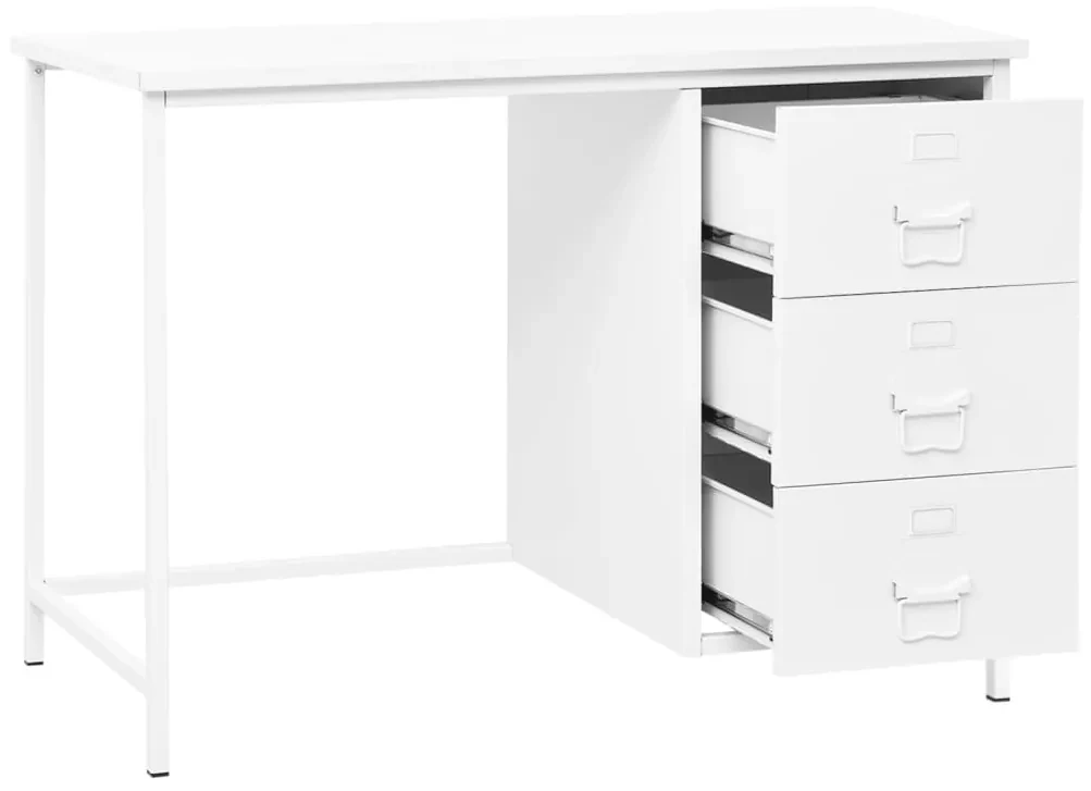 Scrivania industriale con cassetti bianca 105x52x75 cm acciaio