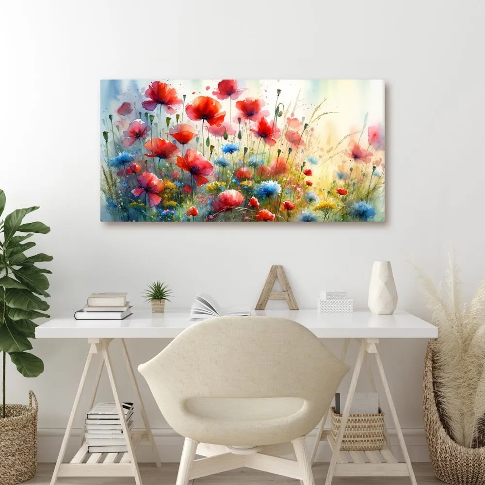 Quadro su tela – Campo in fiore di papaveri e fiordalisi