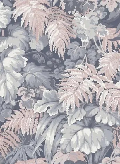 Cole & Son Carta da parati Royal Fernery - Slate Blue & Blush Pink