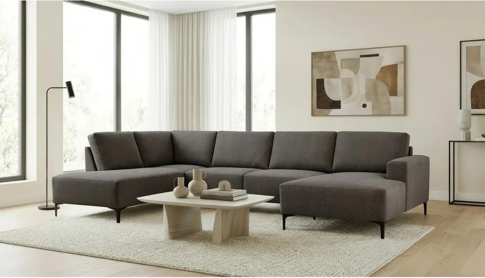 Divano angolare color antracite (con penisola a sinistra/a U) con rivestimento in ciniglia Fabian – Scandic