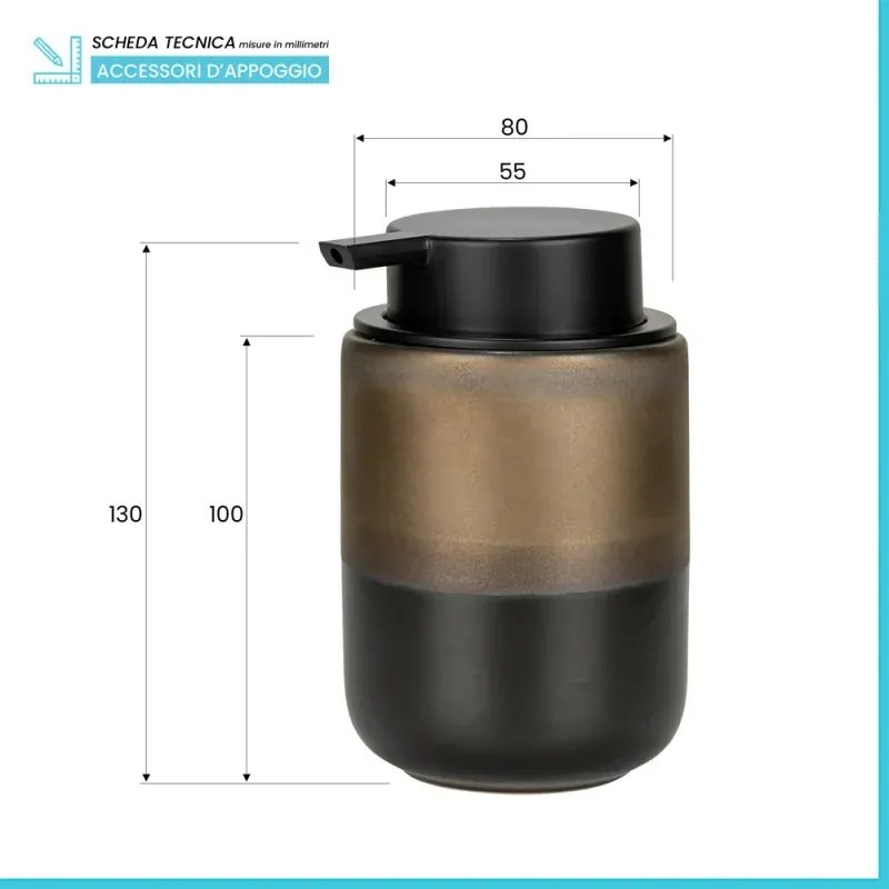 Dispenser sapone nero opaco e bronzo in ceramica Teos
