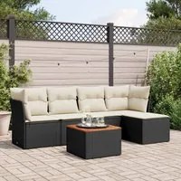 Set Divano da Giardino 6 pz con Cuscini Nero in Polyrattan 3223613