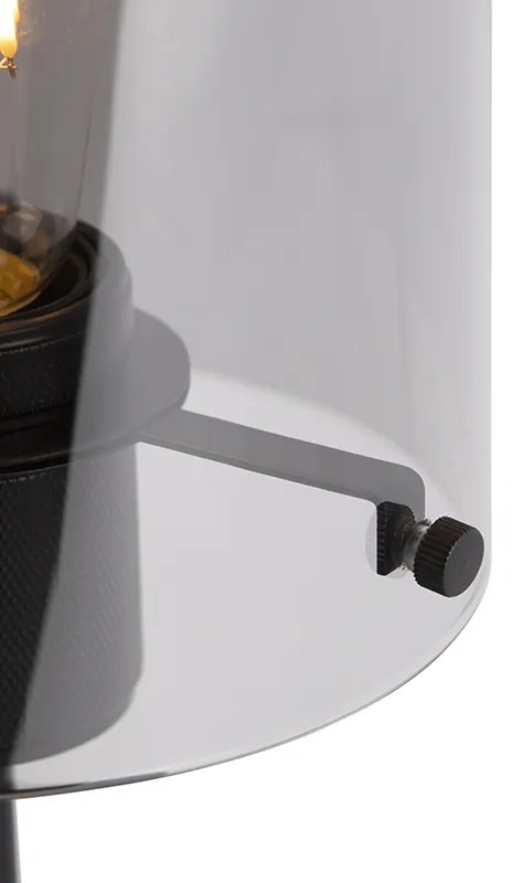 Lampada da tavolo di design nera con vetro fumé su piedistallo - Dome