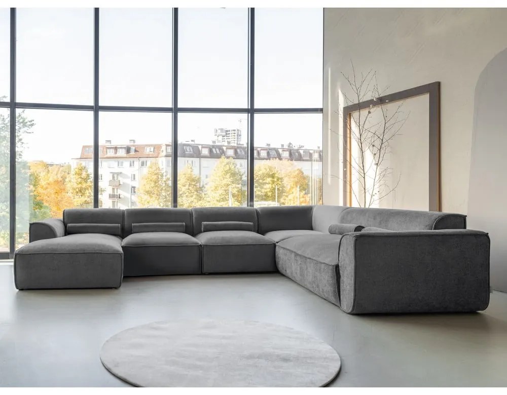 Divano angolare componibile grigio (con penisola a destra/a forma di "U") Flex Felix – Miuform