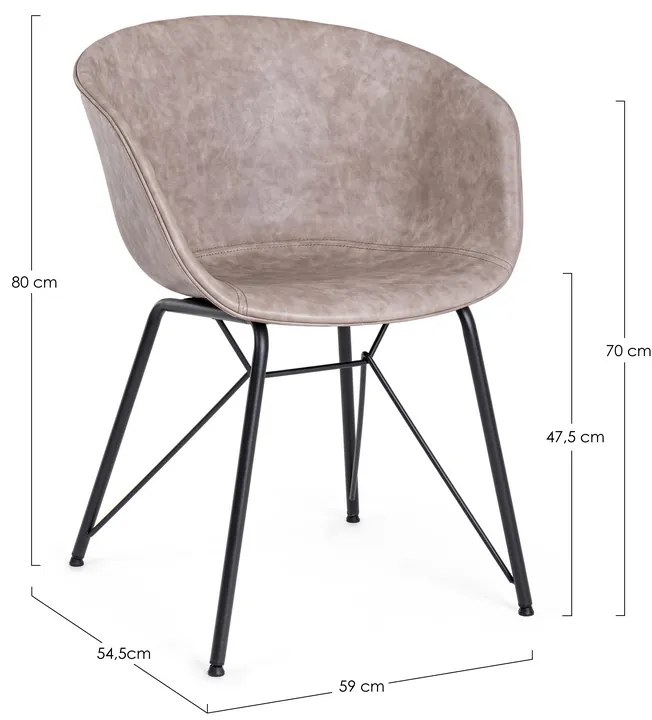 Set di 2 poltroncine WARHOL in similpelle beige e gambe in acciaio nero, con braccioli