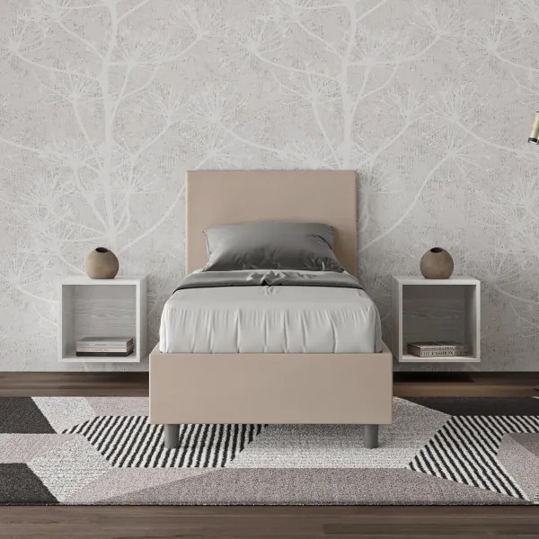 Letto singolo senza rete imbottito 80x210 similpelle tortora Adele