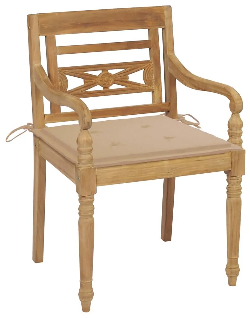 Sedie batavia 2 pz con cuscini beige in massello di teak