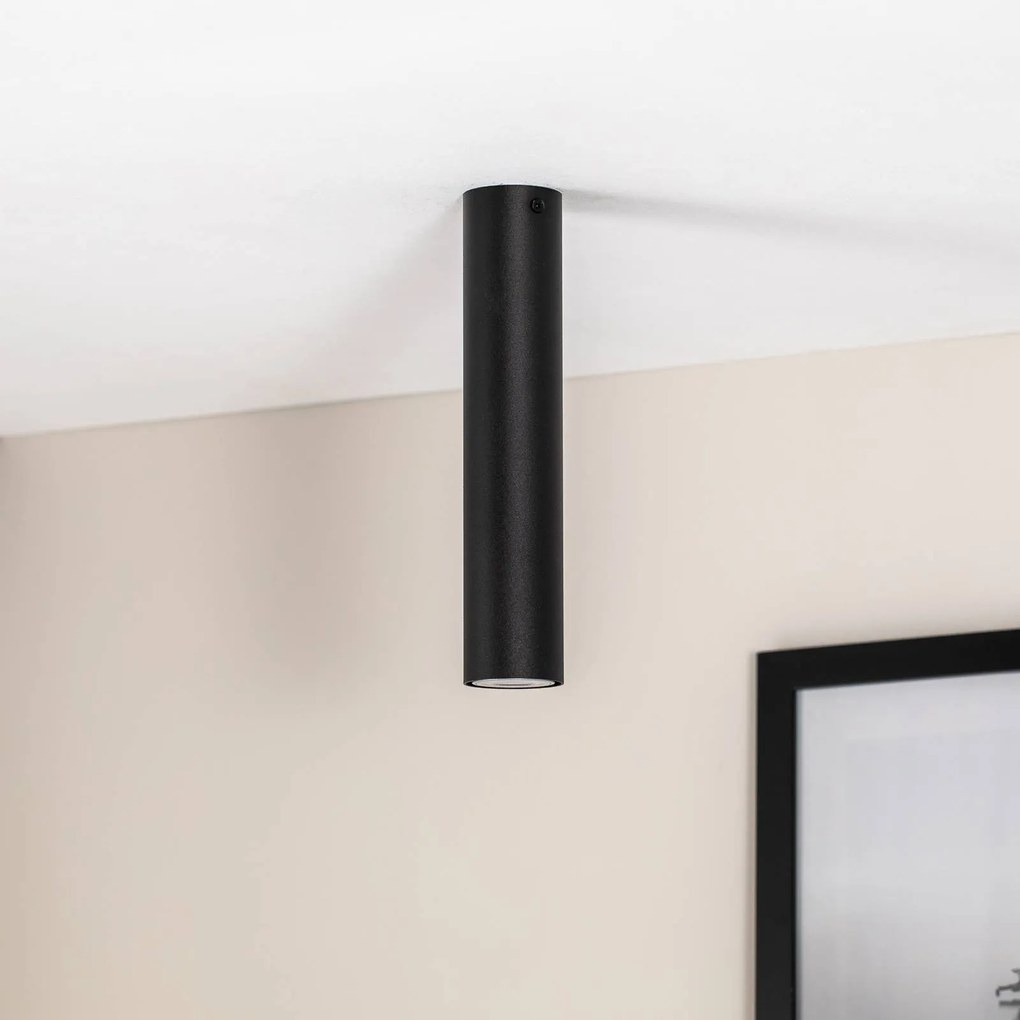 EMIBIG LIGHTING Tecno 1M, faretto da soffitto, acciaio, GU10, altezza 30 cm, nero