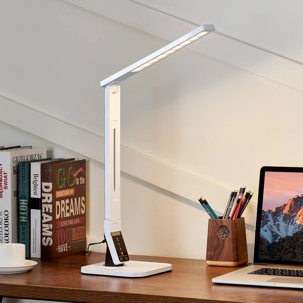 Lindby Lampada da scrivania a LED Eleni, bianco, plastica