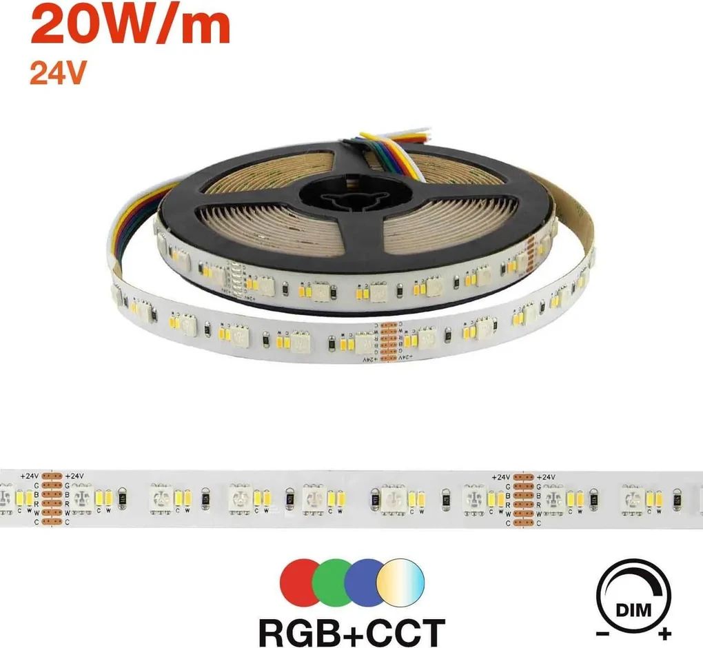 Striscia LED Professional - RGB + CCT (bianco Variabile) - IP20 - 20W/m ...