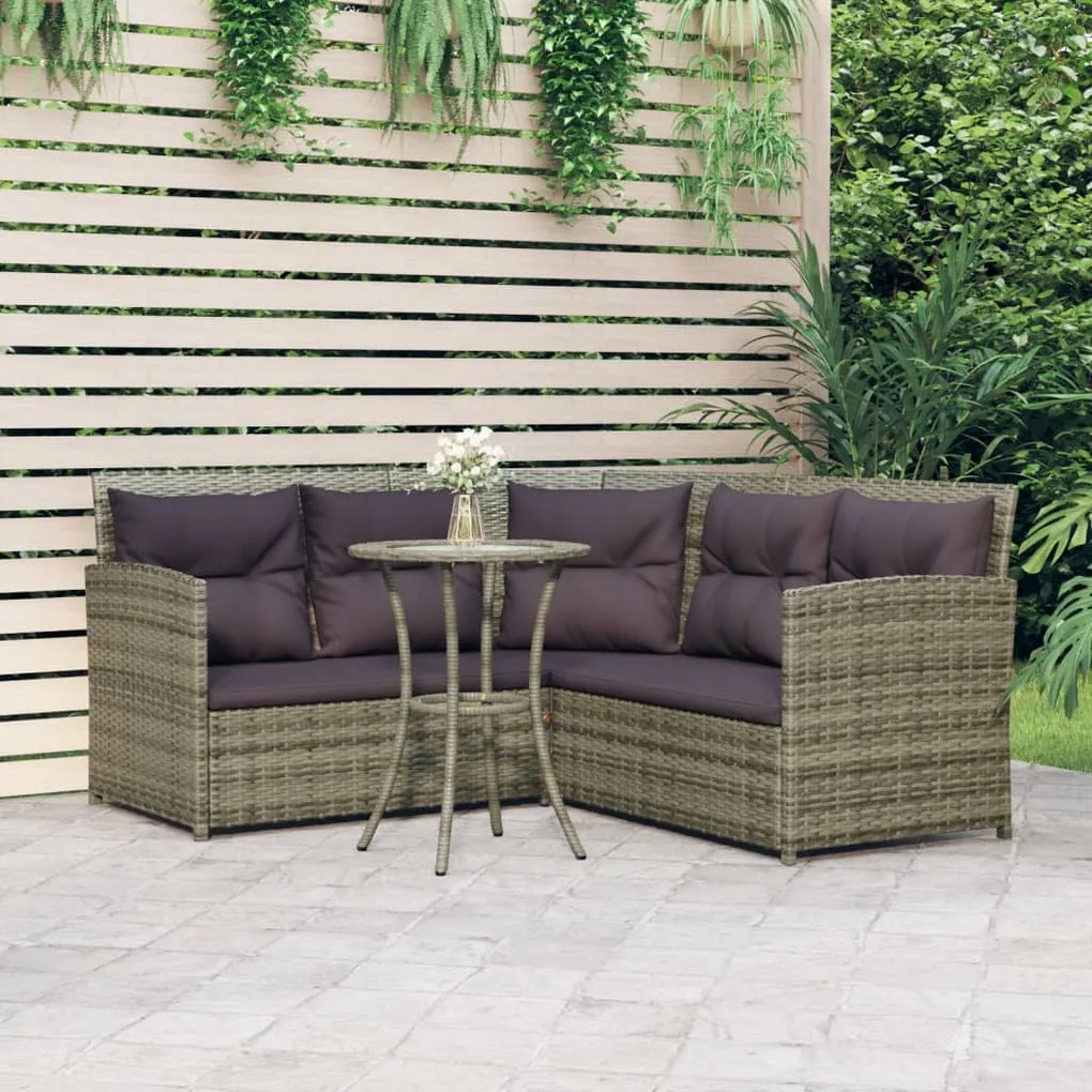 Set divano a l con cuscini 2 pz grigio in polyrattan