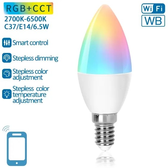 Lampadina LED RGBW dimmerabile C37 E14/6,5W/230V 2700-6500K Wi-Fi - Aigostar