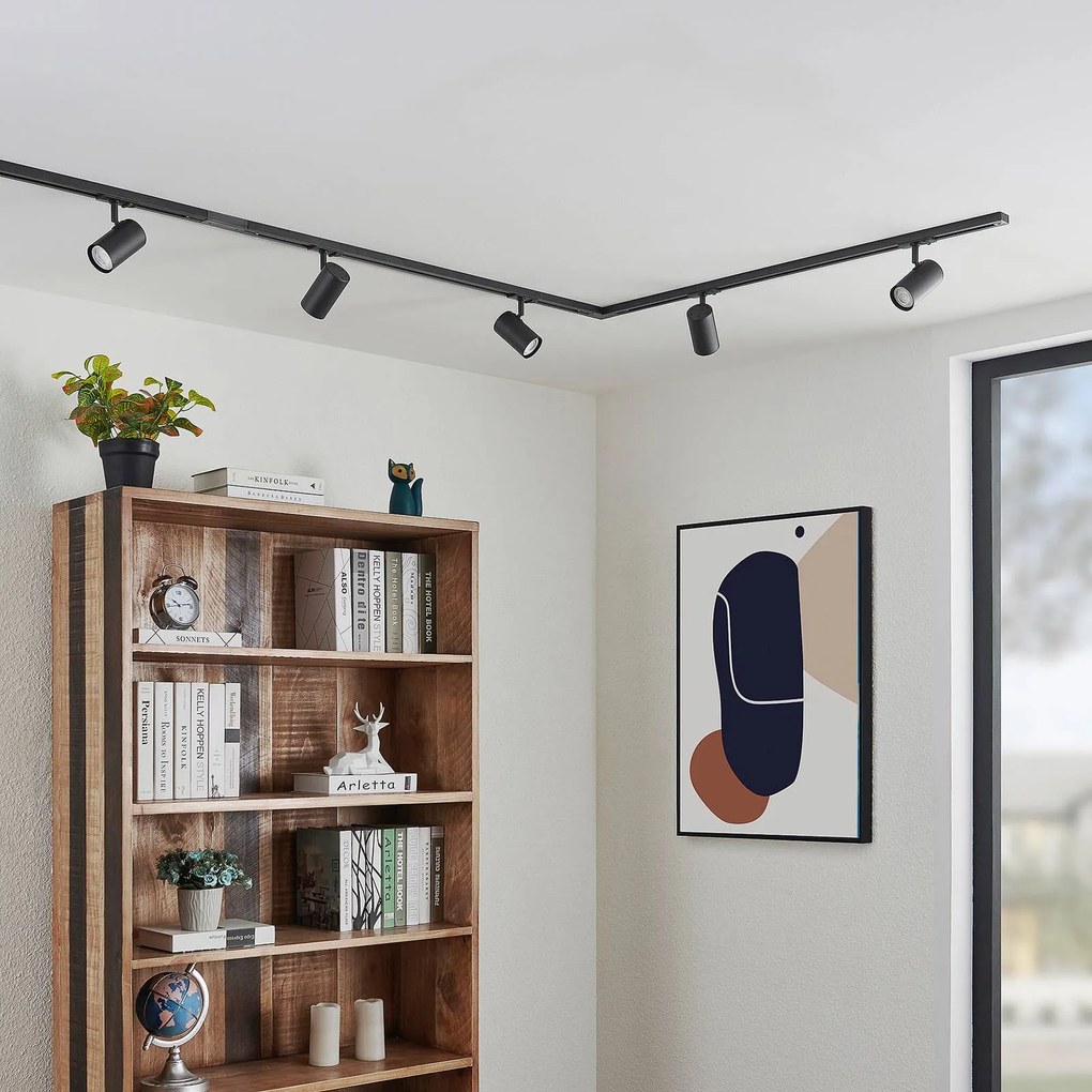 Sistema binario monofase Lindby, GU10, a 5 luci, nero Linaro dimmerabile, Nero, Corridoio, Alluminio, Moderno