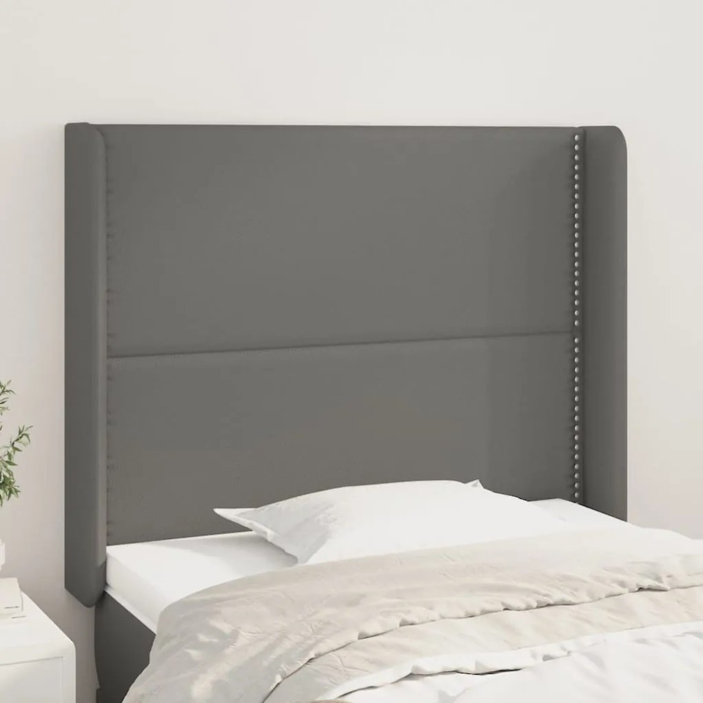 Testiera Ad Orecchio Grigio 93x16x118/128 Cm İn Similpelle /