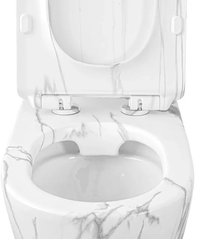 WC filomuro Rimless in ceramica marmorizzata bianca con sedile Tokyo