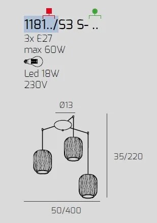 Sospensione bianco 3 luci spostabile vetri tr + 2x bf 1181bi-s3 s-bt